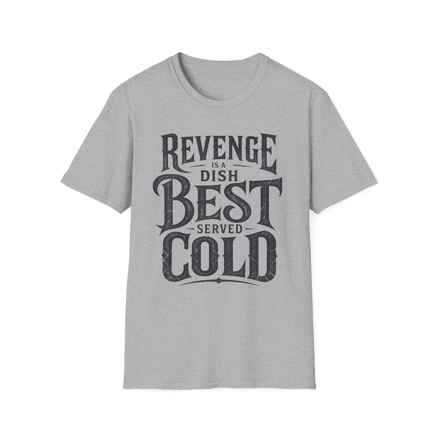 Revenge Is a Dish Best Served Cold - Block Type graphic t-shirt mockup