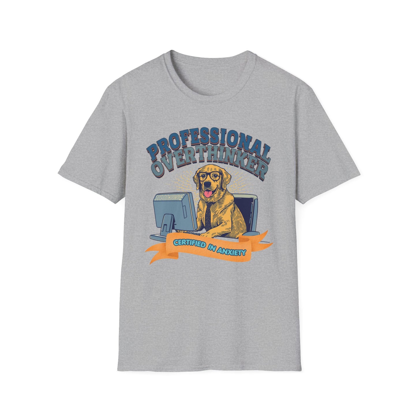 Professional Overthinker Dog graphic t-shirt mockup