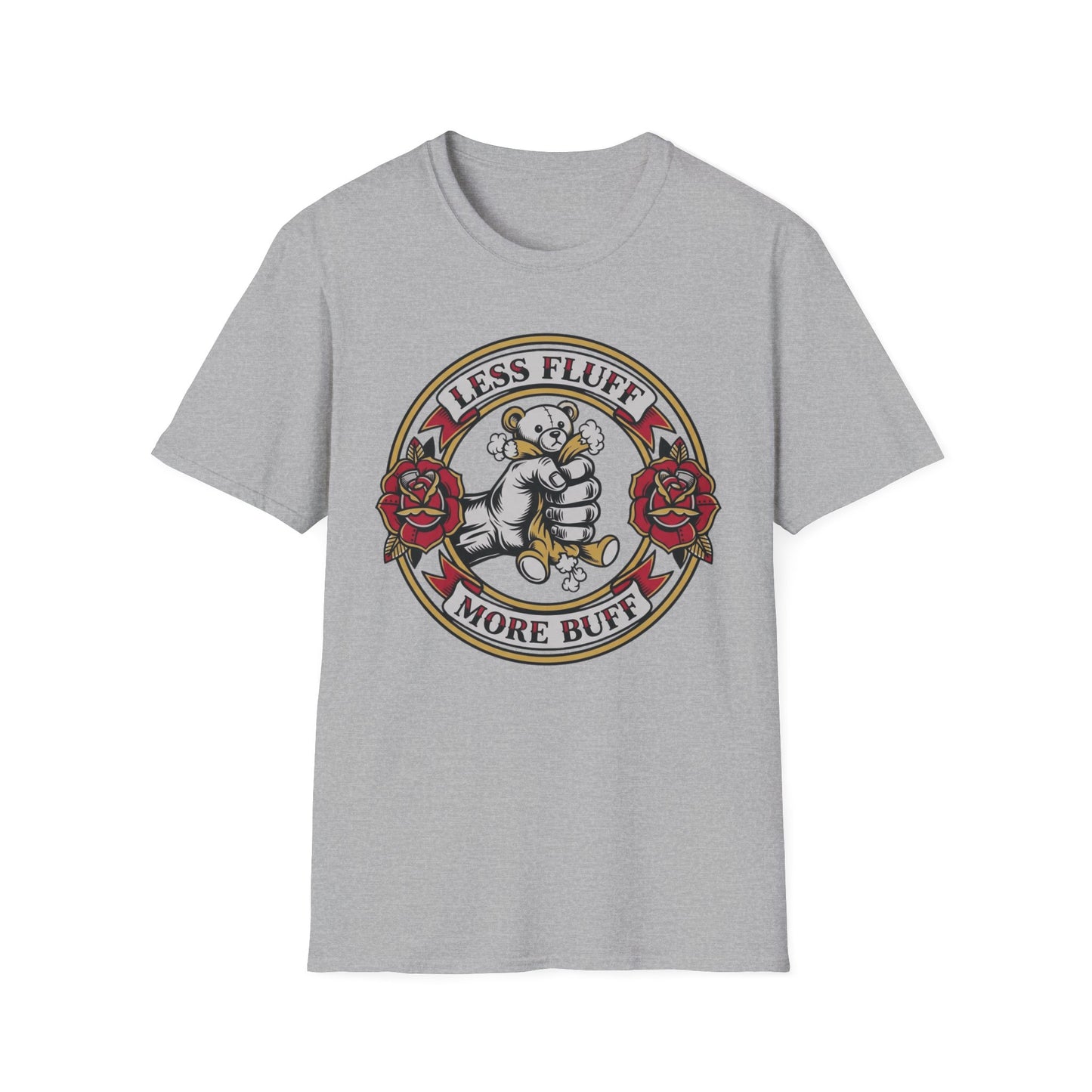 Less Fluff More Buff - Bear Doll graphic t-shirt mockup