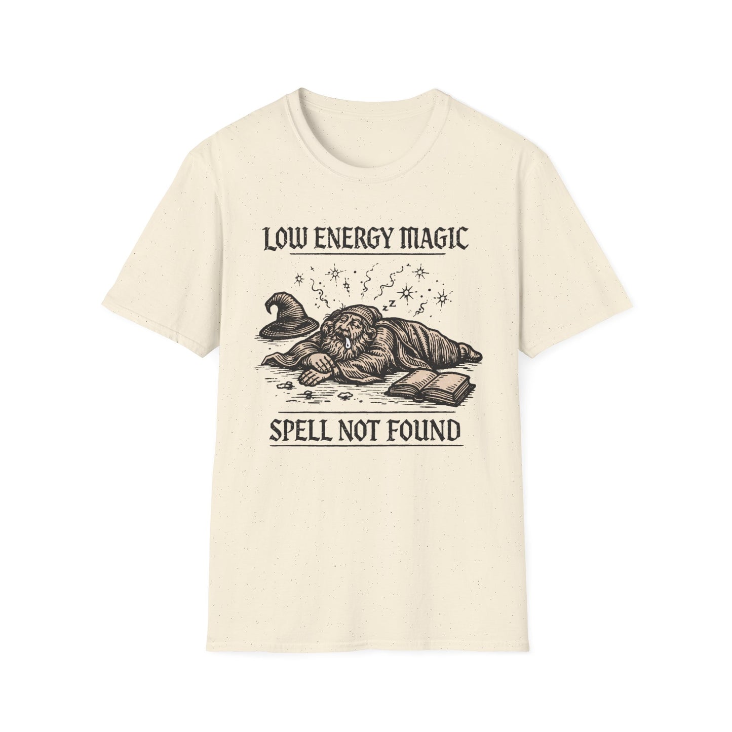 Low Energy Magic: Spell Not Found graphic t-shirt mockup