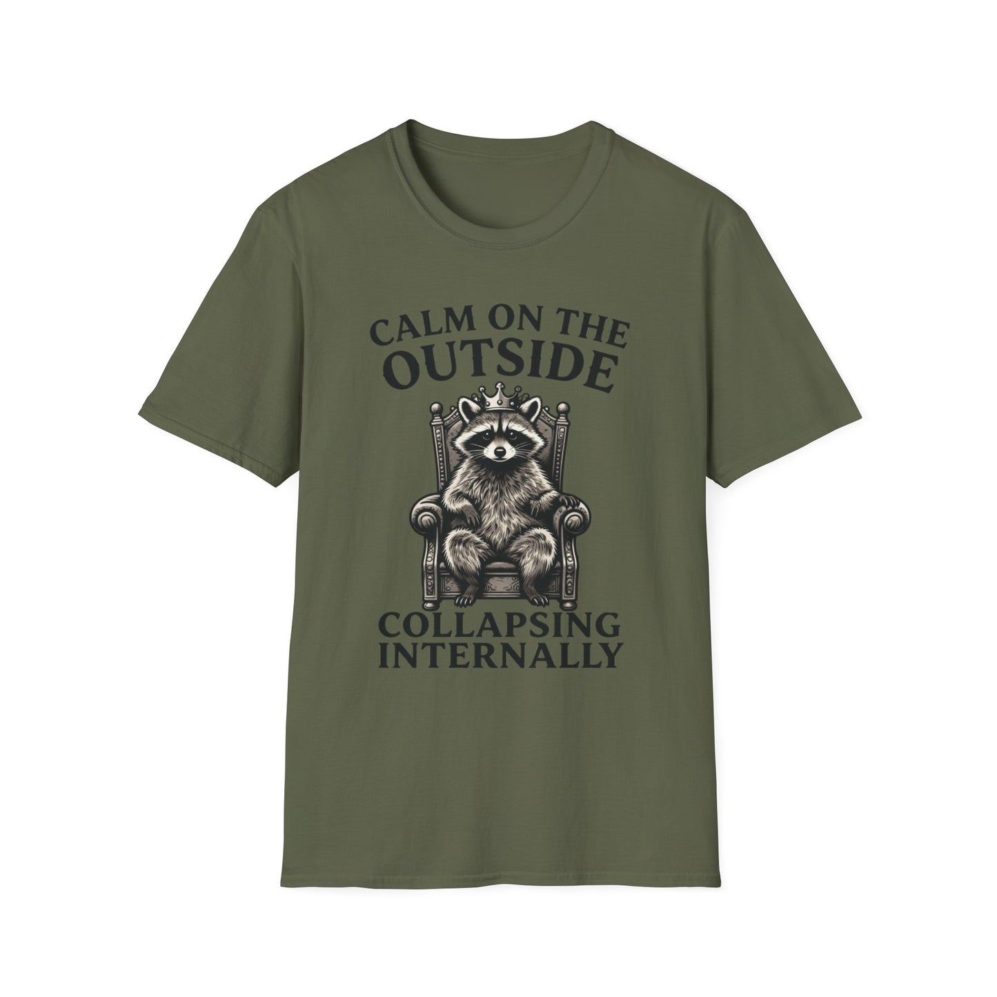 Calm Outside, Collapsing Internally graphic t-shirt mockup