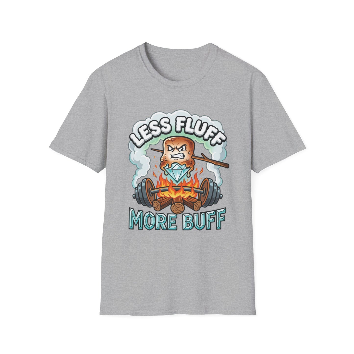 Less Fluff More Buff - Marshmallow graphic t-shirt mockup