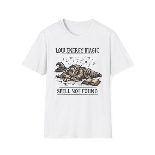 Low Energy Magic: Spell Not Found graphic t-shirt mockup
