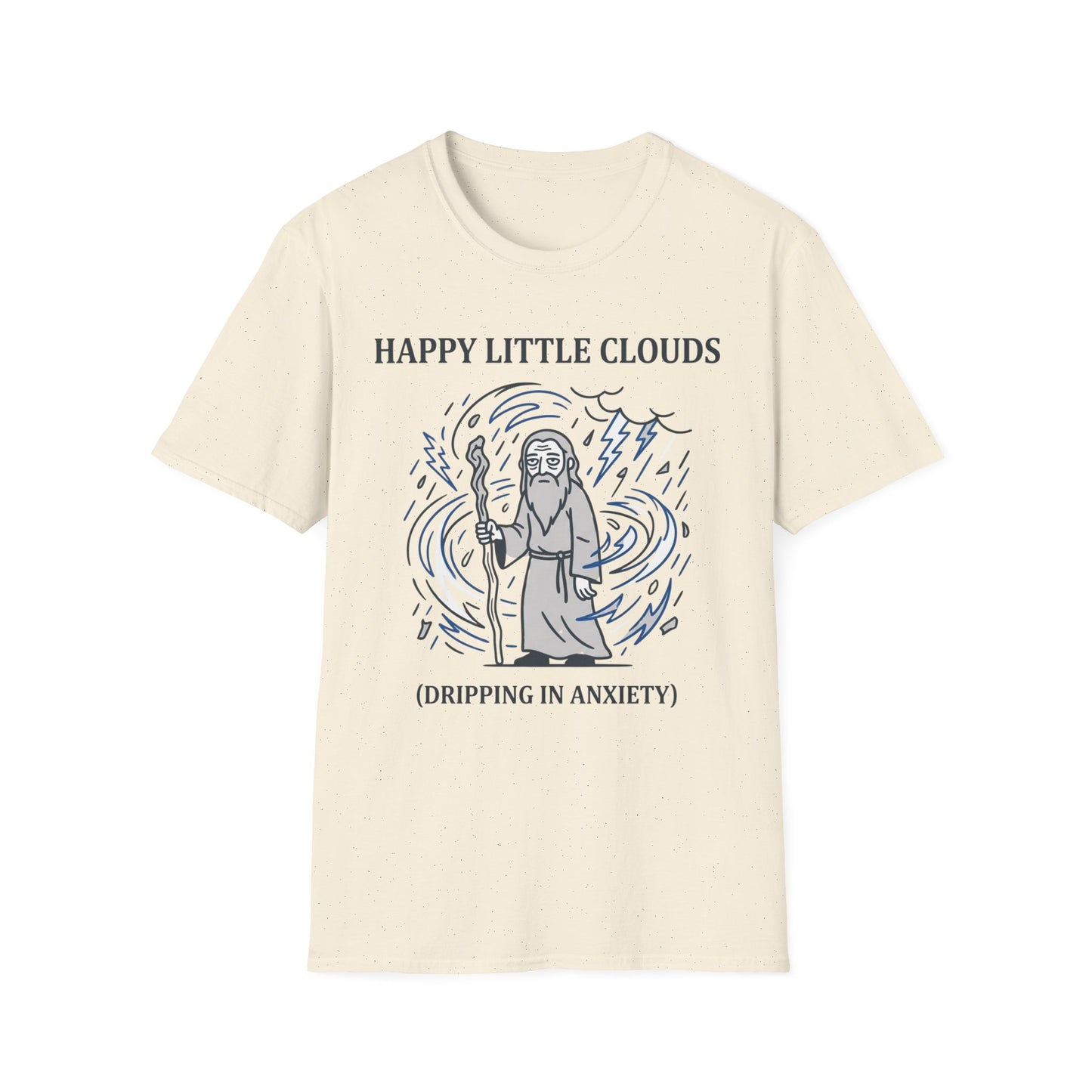 Happy Little Clouds Dripping in Anxiety graphic t-shirt mockup