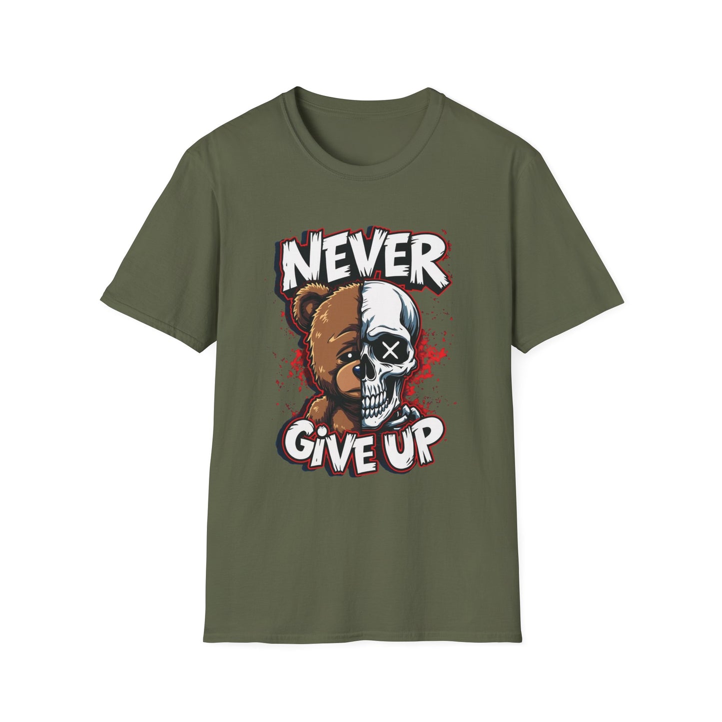 Never Give Up graphic t-shirt mockup