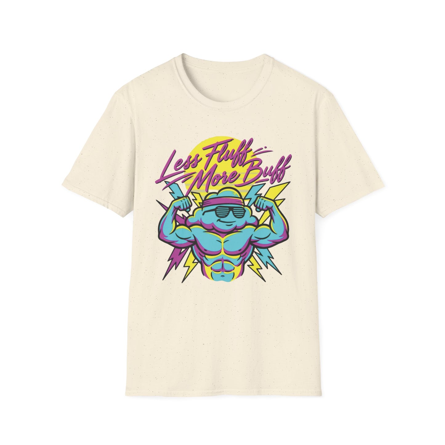 Less Fluff More Buff - Cloudman graphic t-shirt mockup