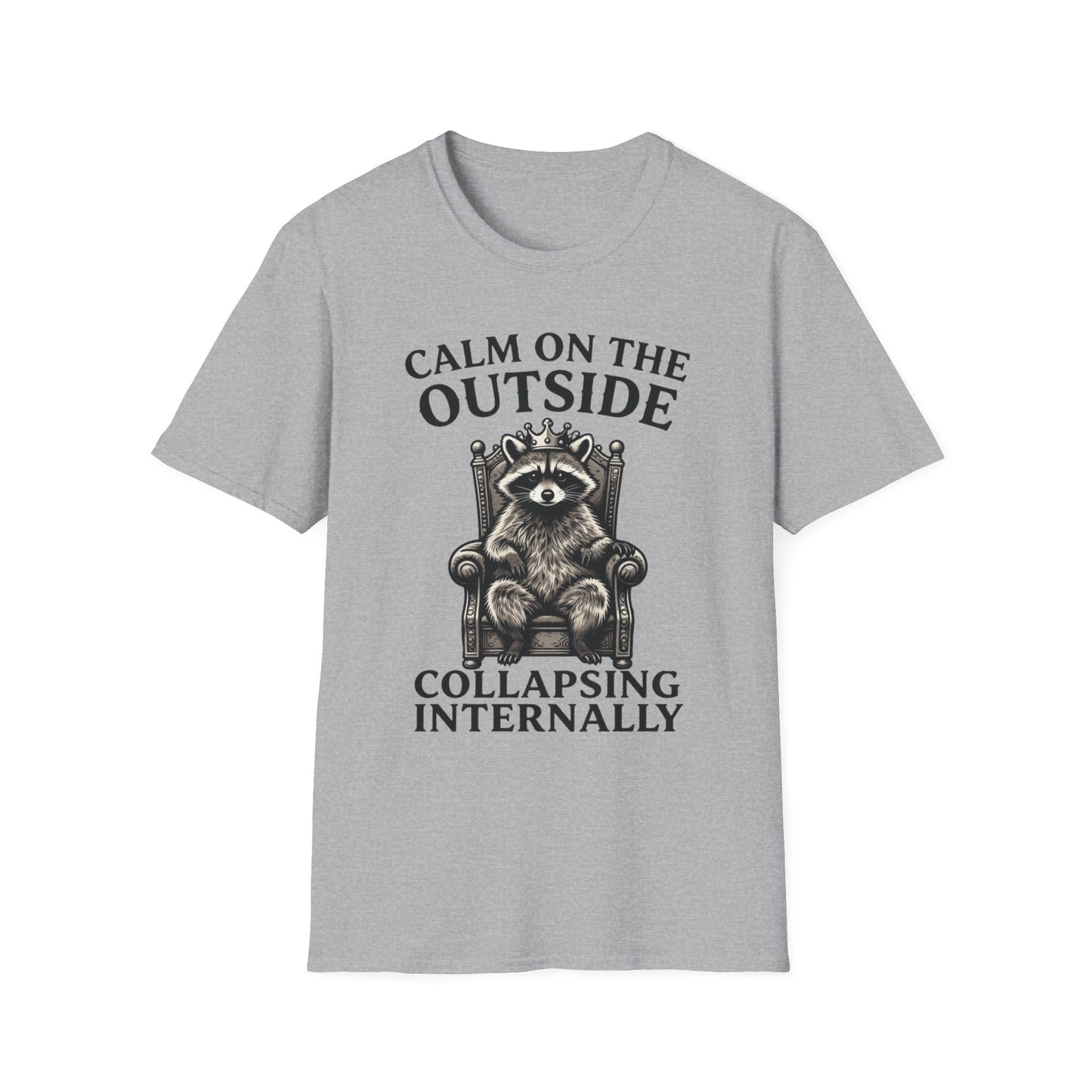 Calm Outside, Collapsing Internally graphic t-shirt mockup