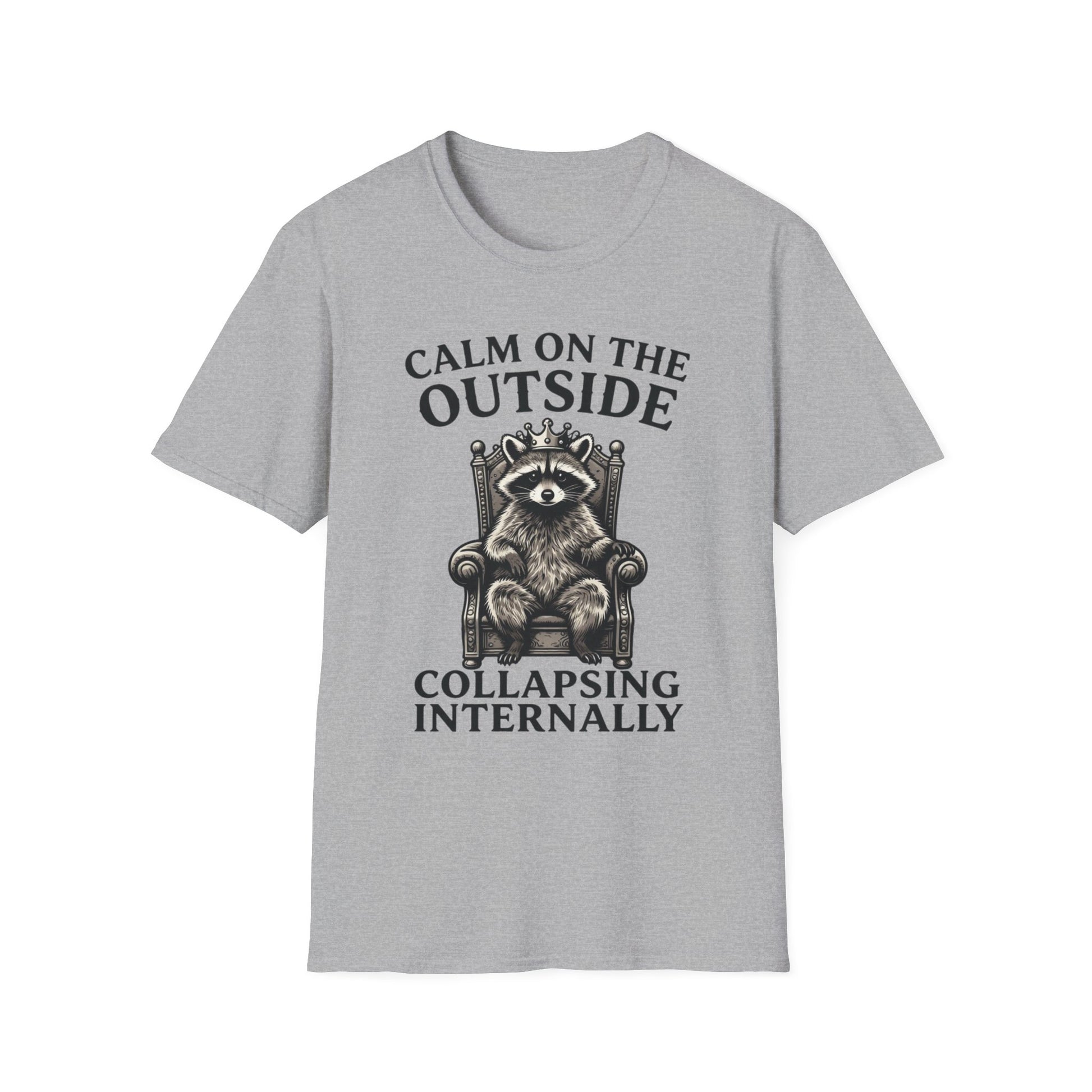 Calm Outside, Collapsing Internally graphic t-shirt mockup