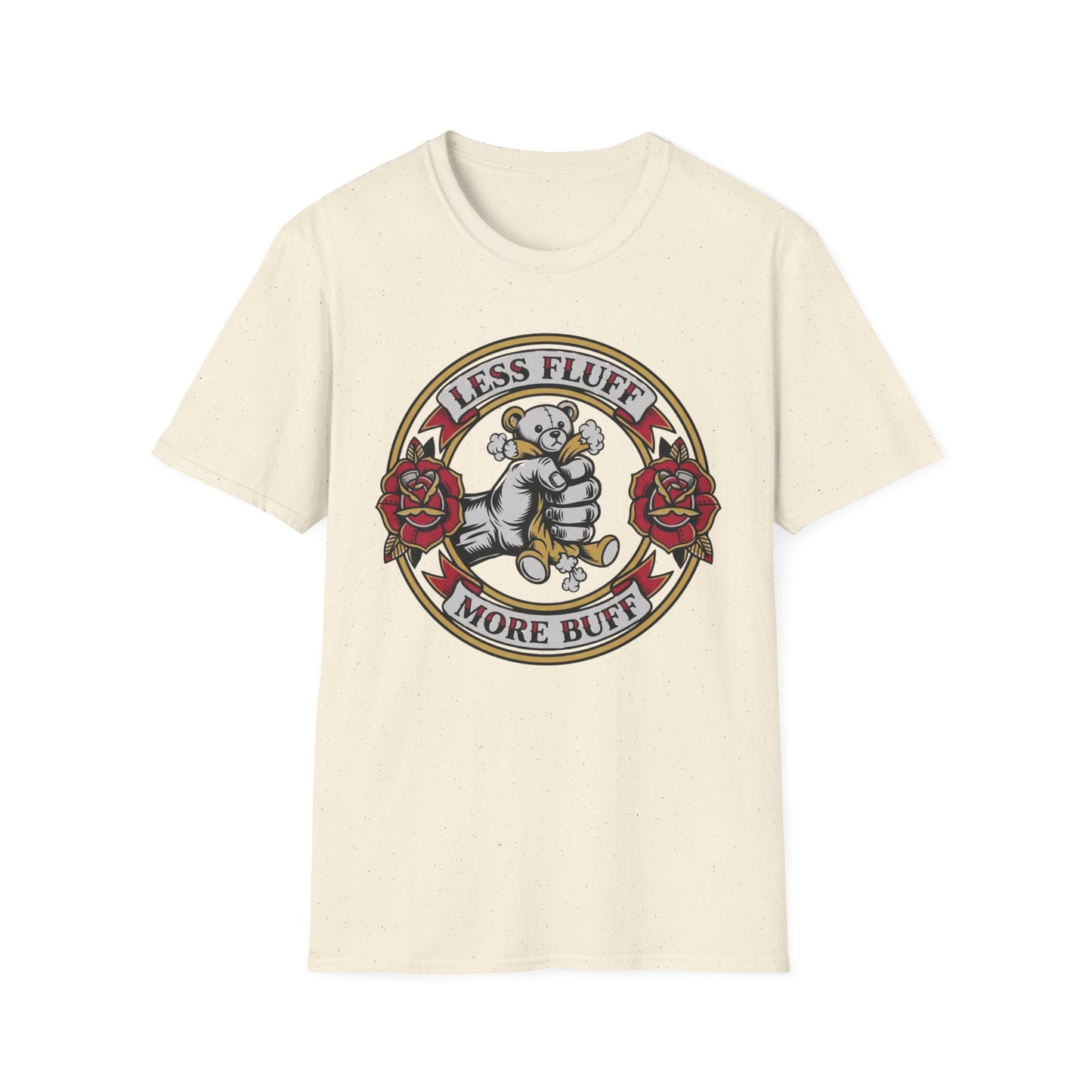 Less Fluff More Buff - Bear Doll graphic t-shirt mockup