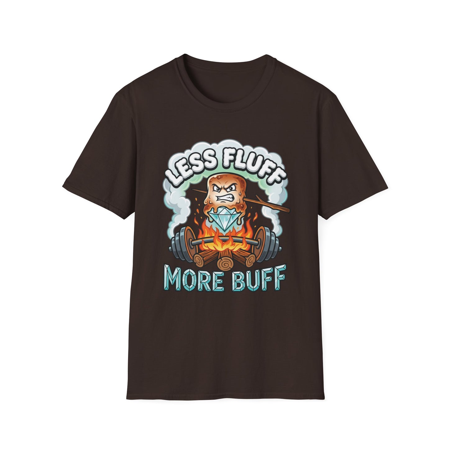 Less Fluff More Buff - Marshmallow graphic t-shirt mockup