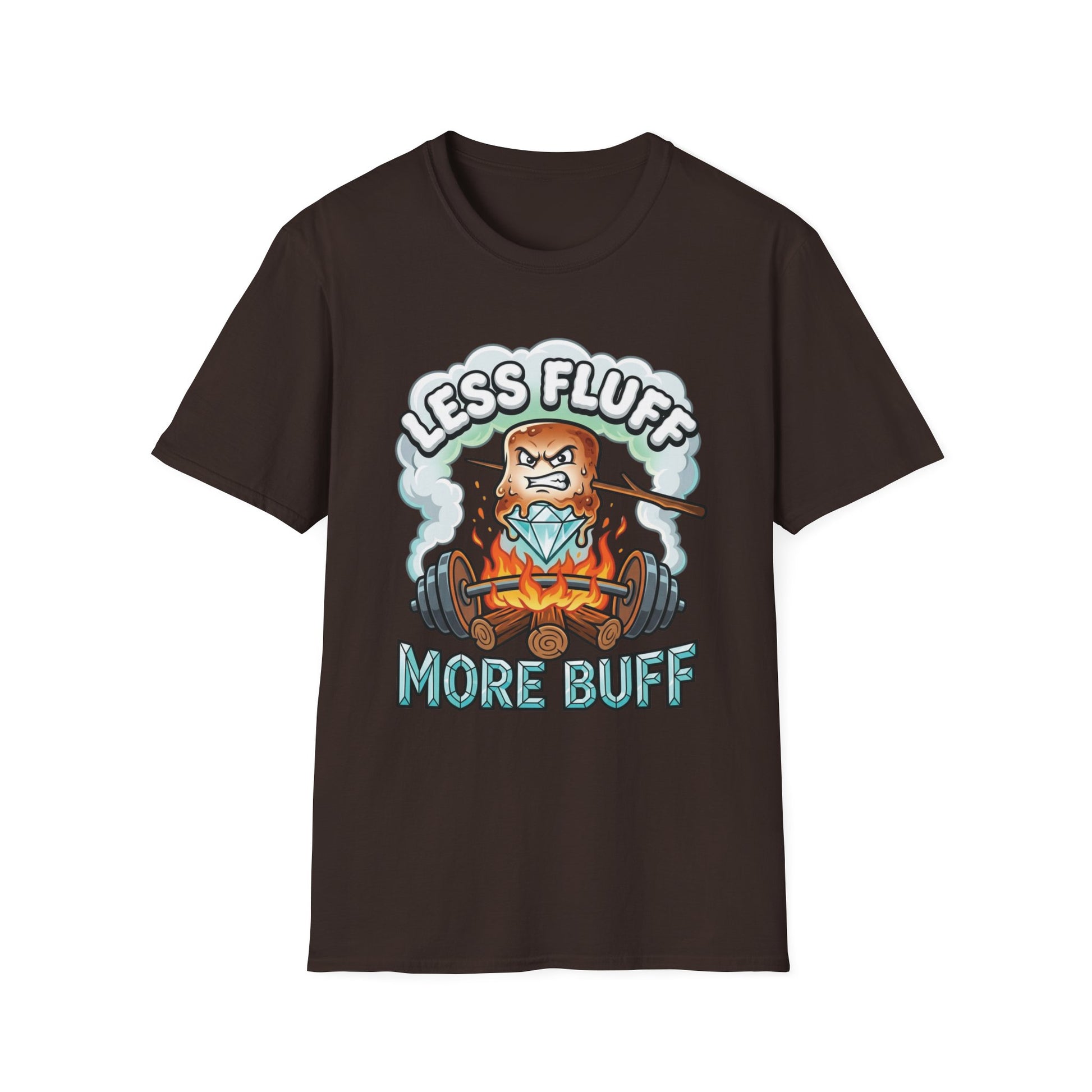 Less Fluff More Buff - Marshmallow graphic t-shirt mockup