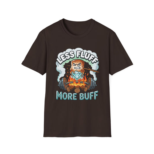 Less Fluff More Buff - Marshmallow graphic t-shirt mockup