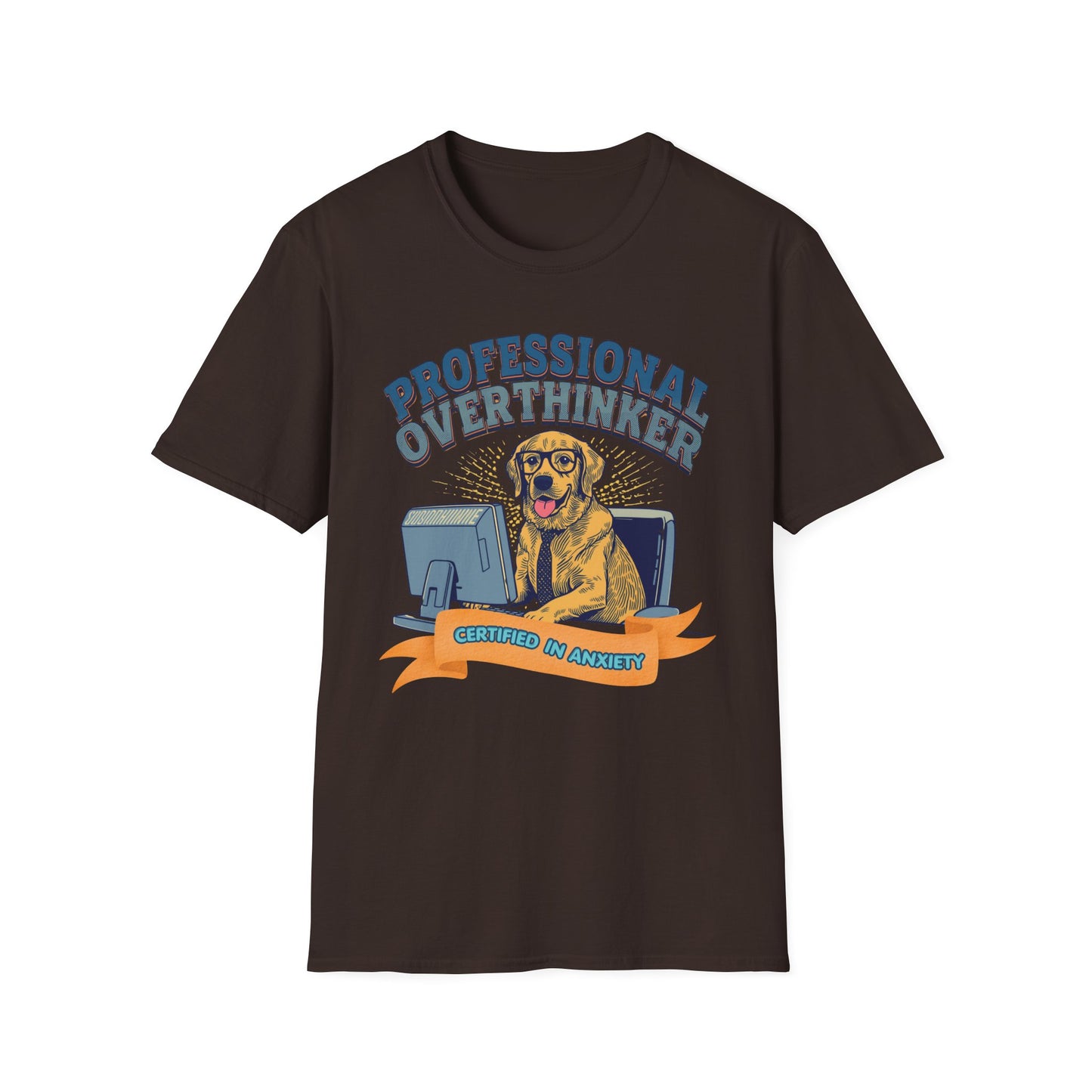Professional Overthinker Dog graphic t-shirt mockup
