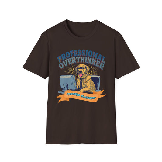 Professional Overthinker Dog graphic t-shirt mockup