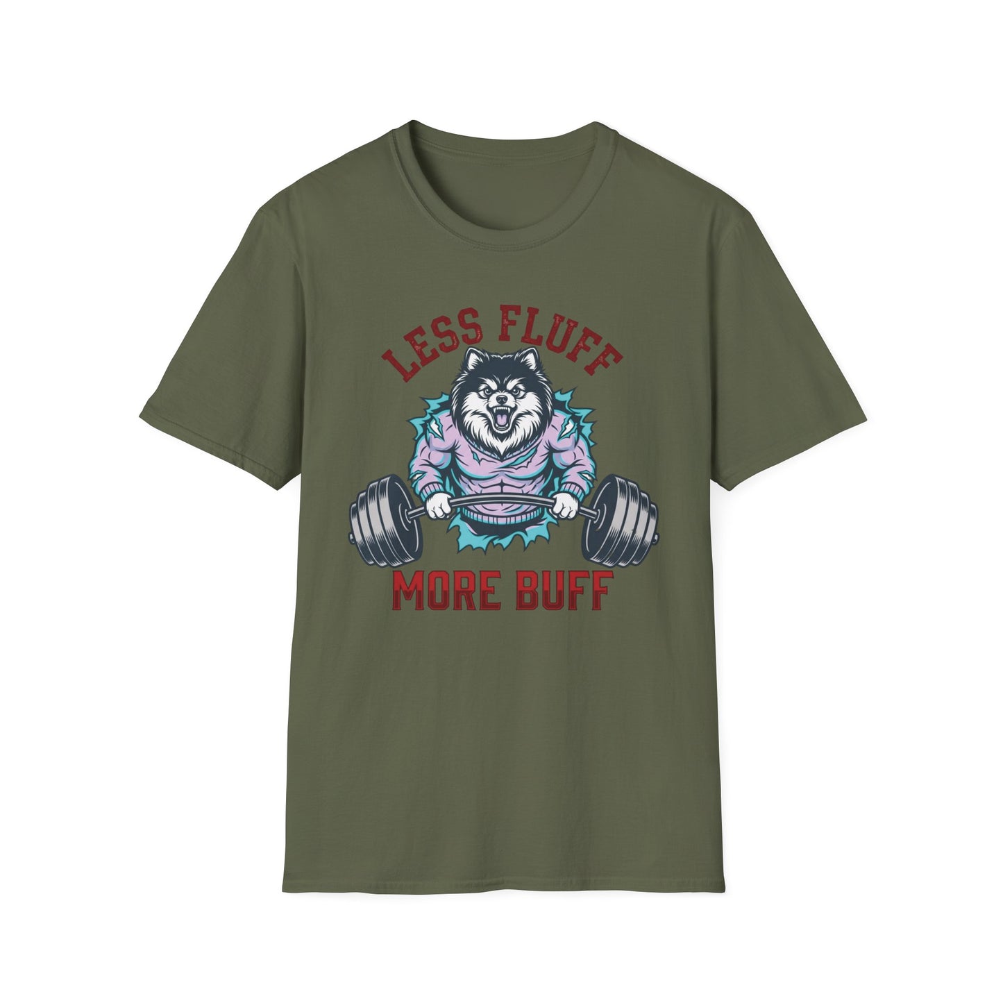 Less Fluff More Buff - Wolf Edition graphic t-shirt mockup