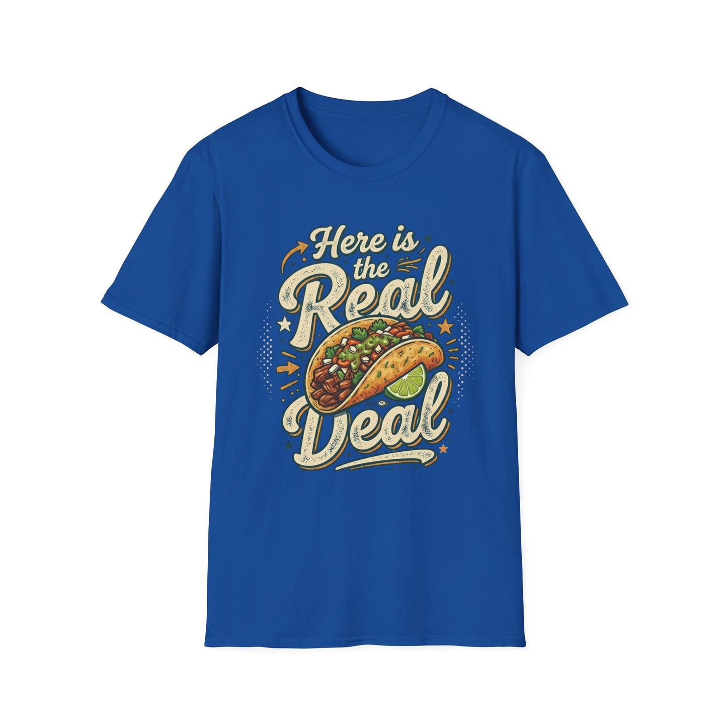 Here Is the Real Deal - Retro Script graphic t-shirt mockup