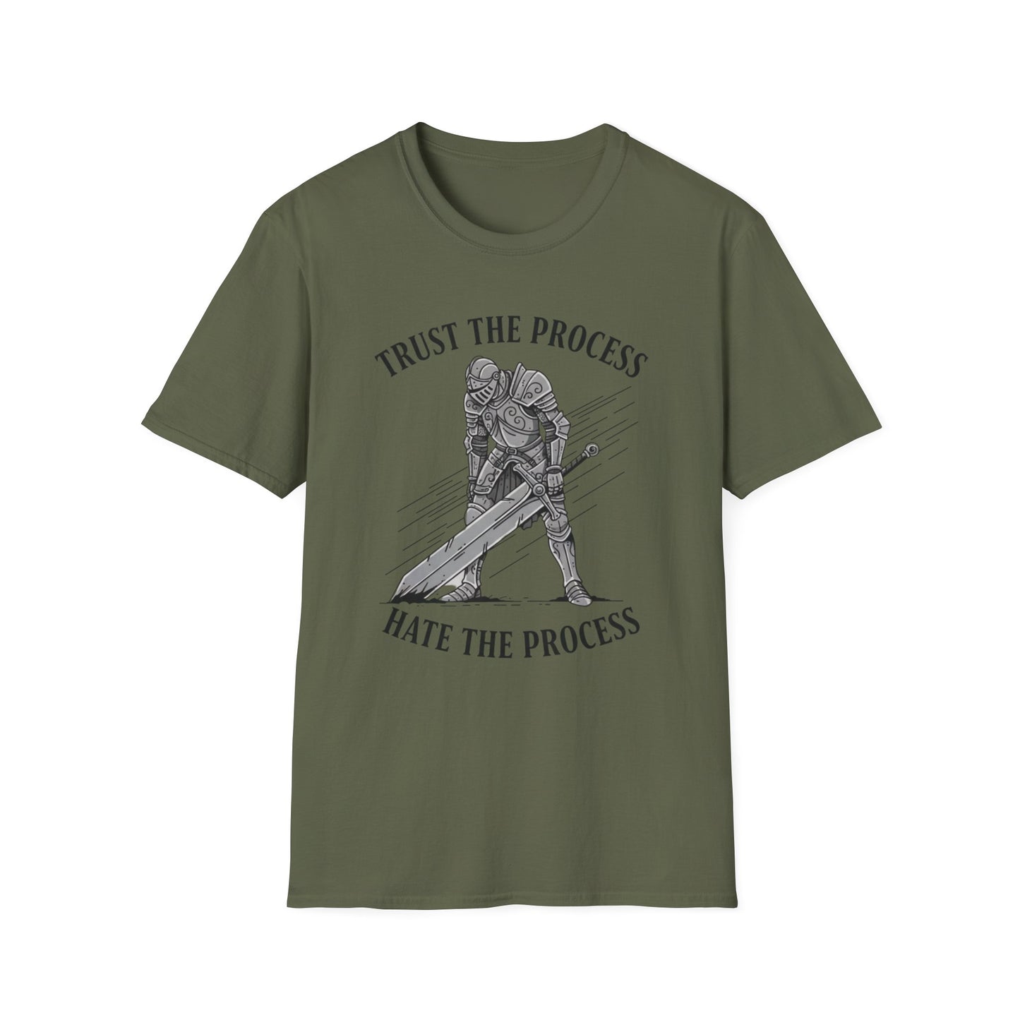 Trust the Process, Hate the Process graphic t-shirt mockup
