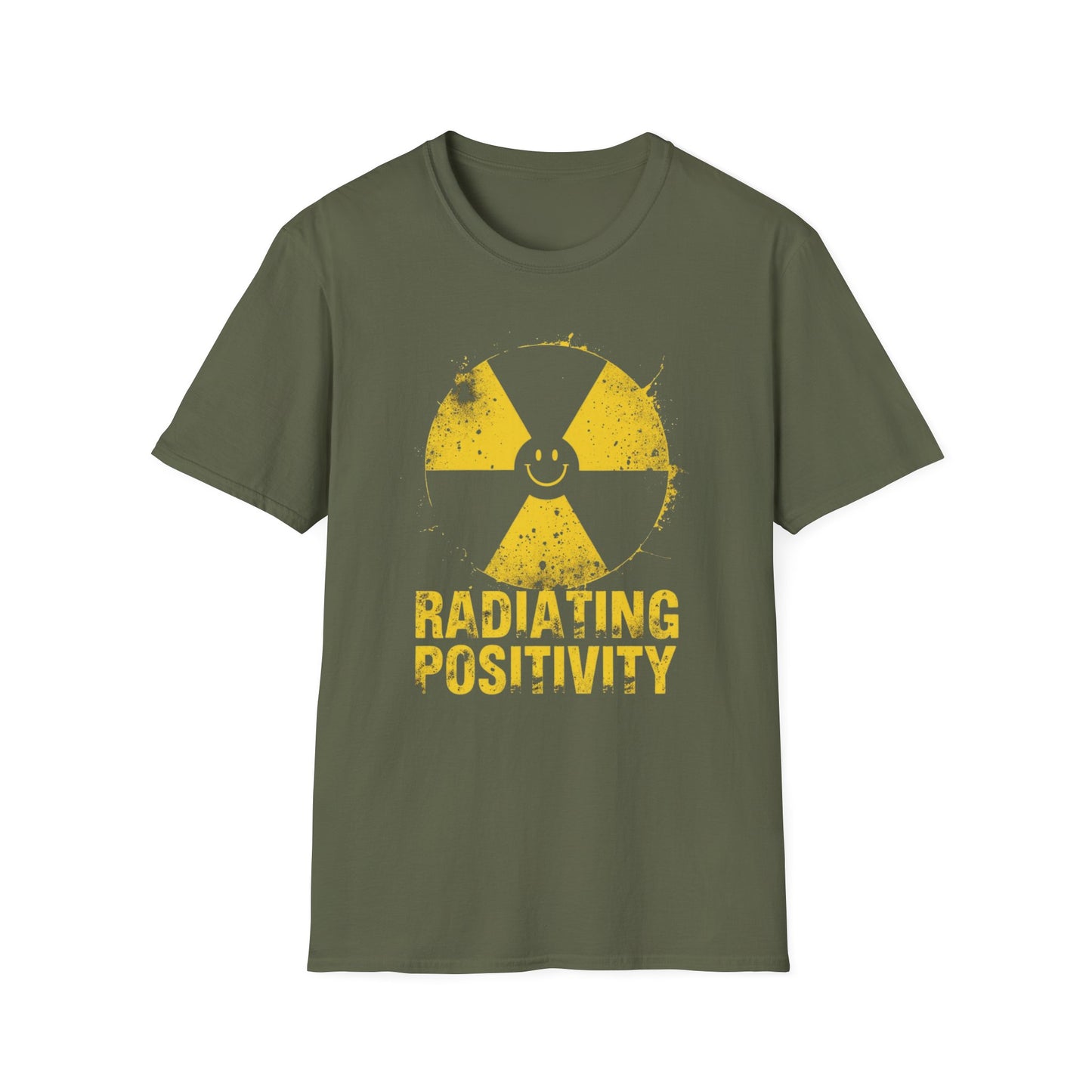 Radiating Positivity - Hazard Badge graphic t-shirt mockup