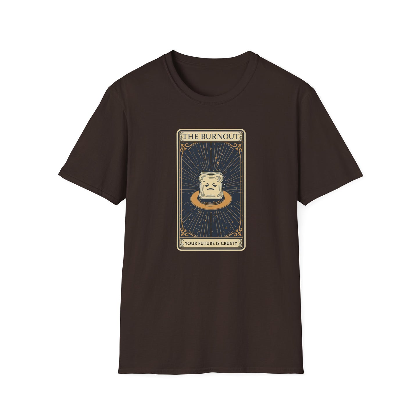 The Burnout Your Future is Crusty graphic t-shirt mockup