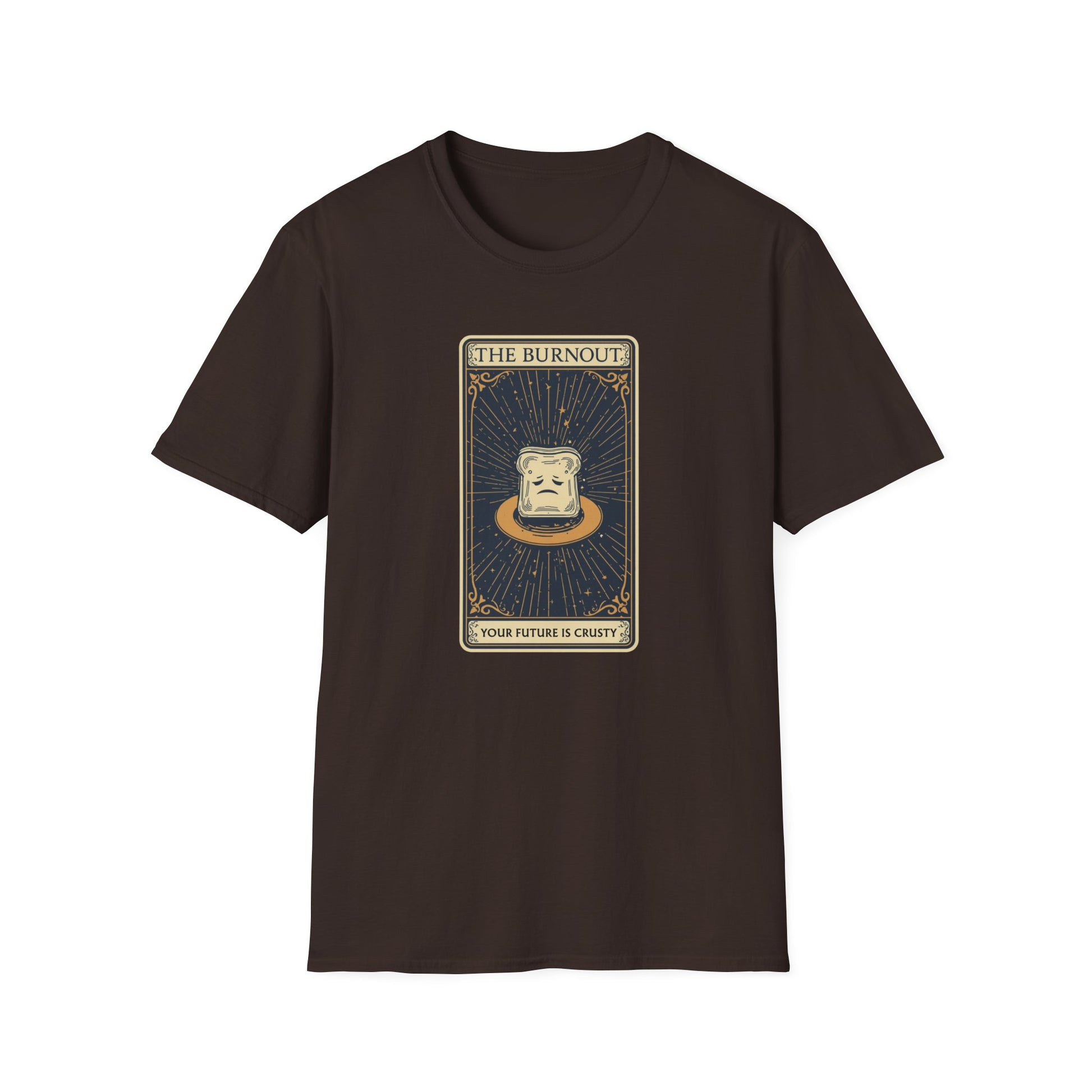 The Burnout Your Future is Crusty graphic t-shirt mockup