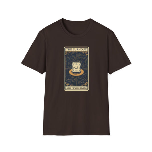 The Burnout Your Future is Crusty graphic t-shirt mockup