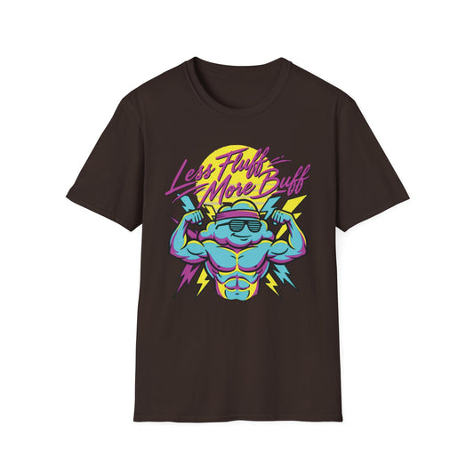 Less Fluff More Buff - Cloudman graphic t-shirt mockup