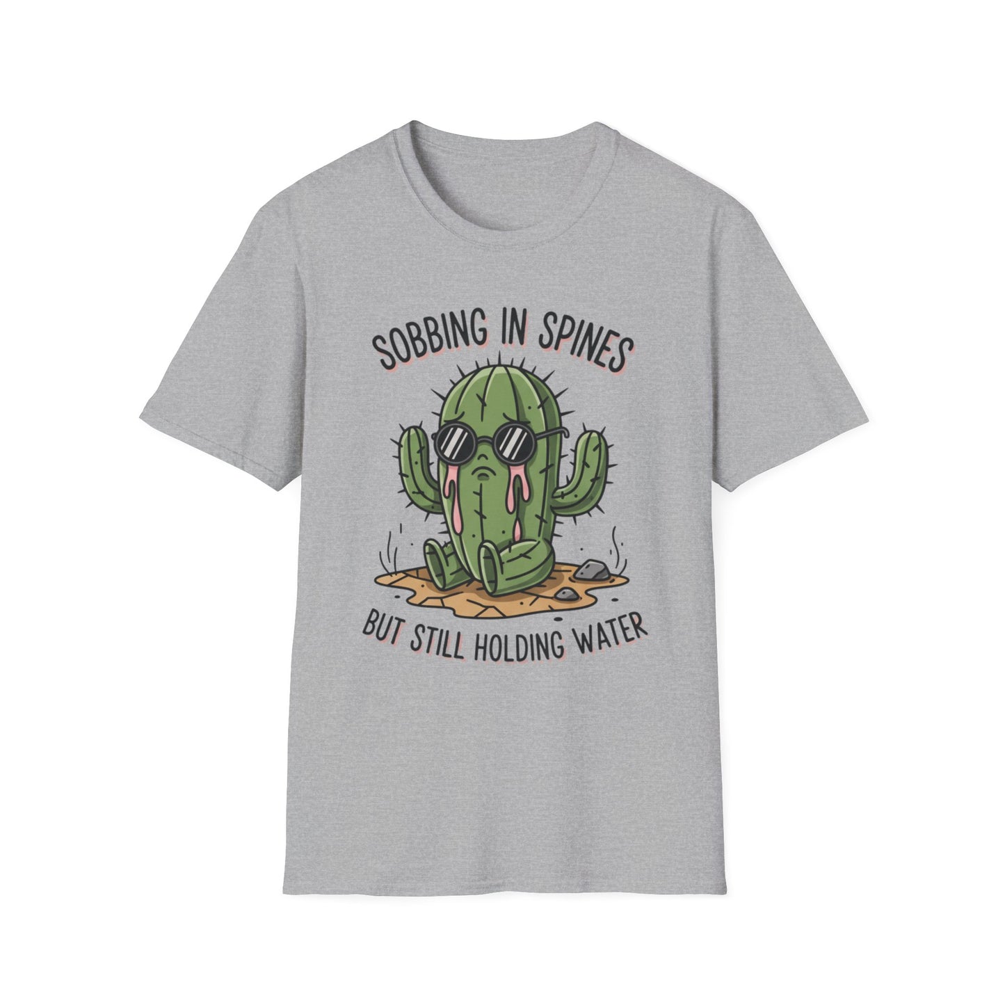 Sobbing in Spines, Still Holding Water graphic t-shirt mockup