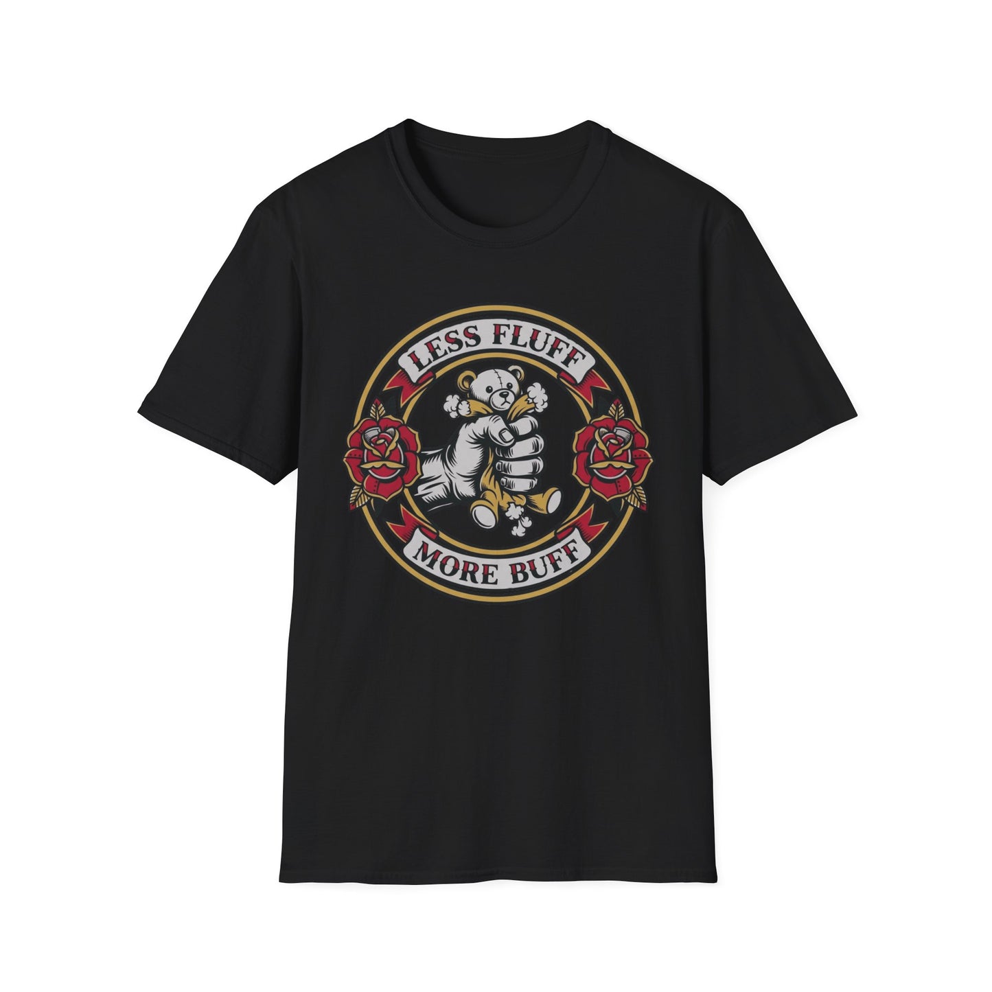 Less Fluff More Buff - Bear Doll graphic t-shirt mockup