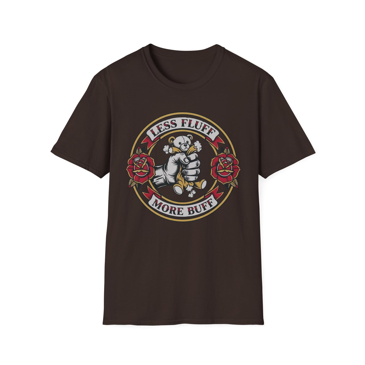 Less Fluff More Buff - Bear Doll graphic t-shirt mockup