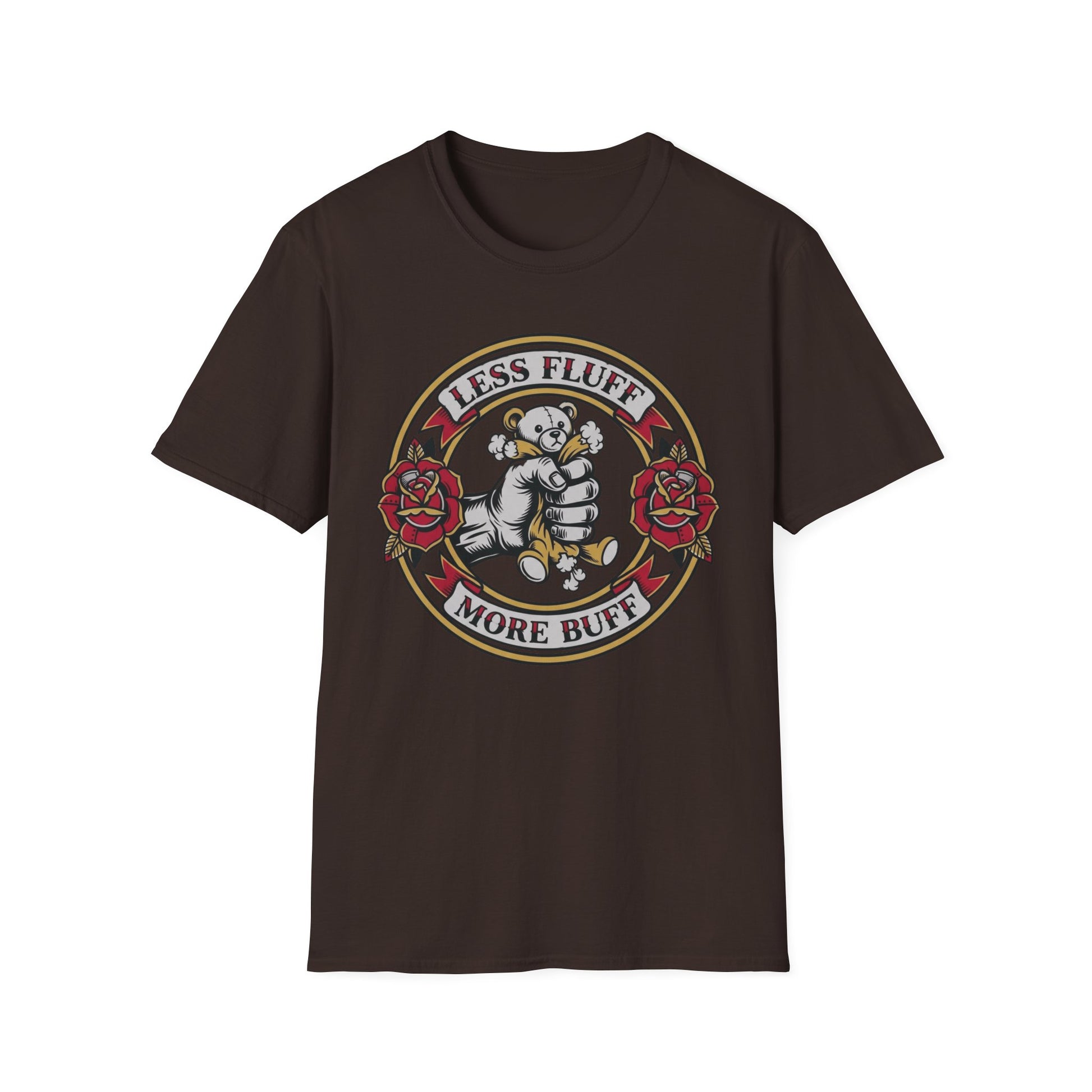 Less Fluff More Buff - Bear Doll graphic t-shirt mockup