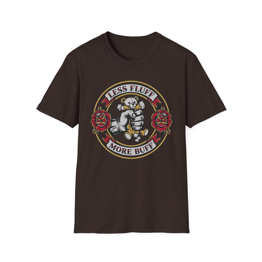 Less Fluff More Buff - Bear Doll graphic t-shirt mockup