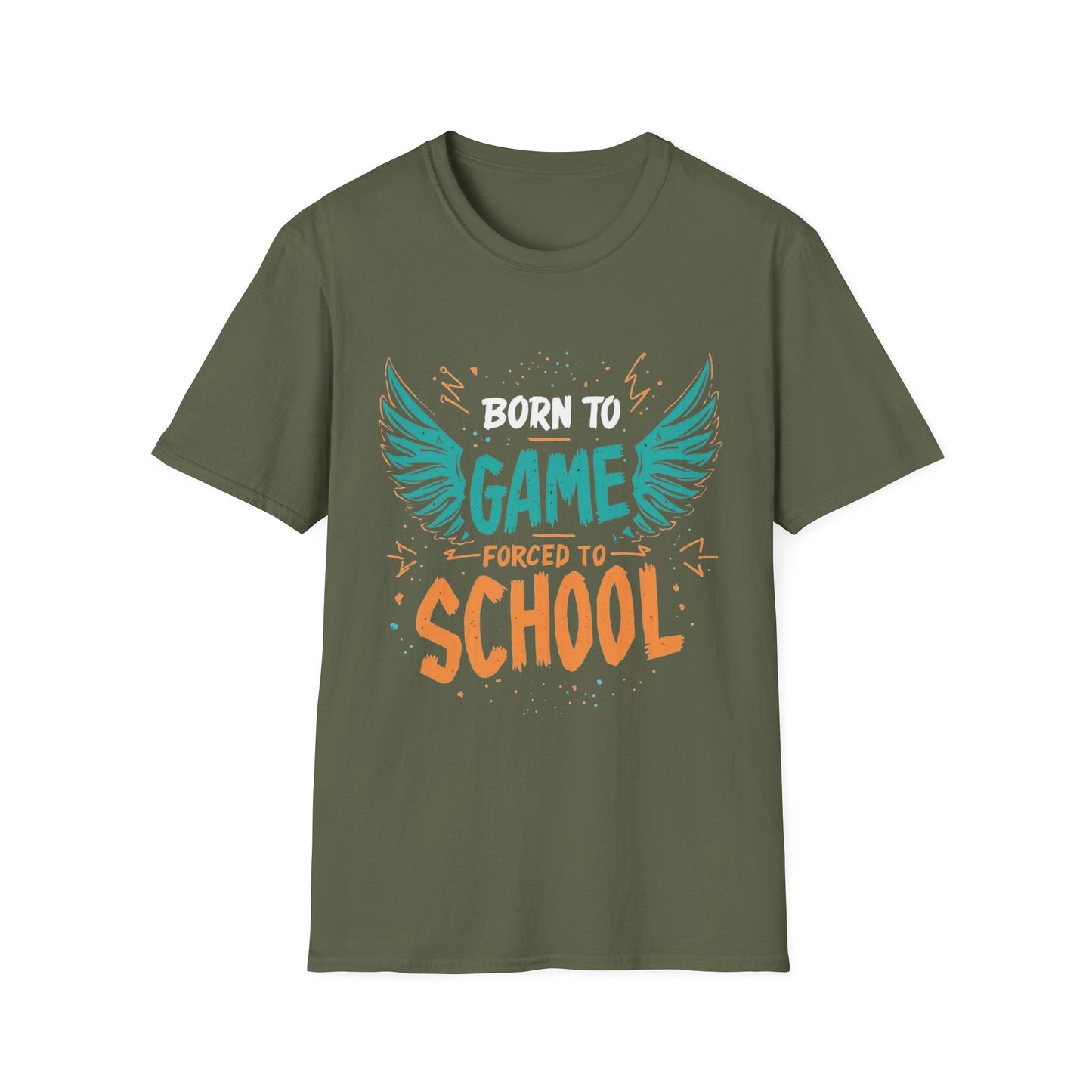 Born to Game Forced to School graphic t-shirt mockup