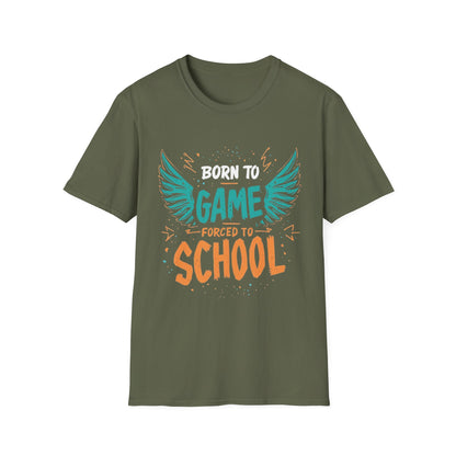 Born to Game Forced to School graphic t-shirt mockup