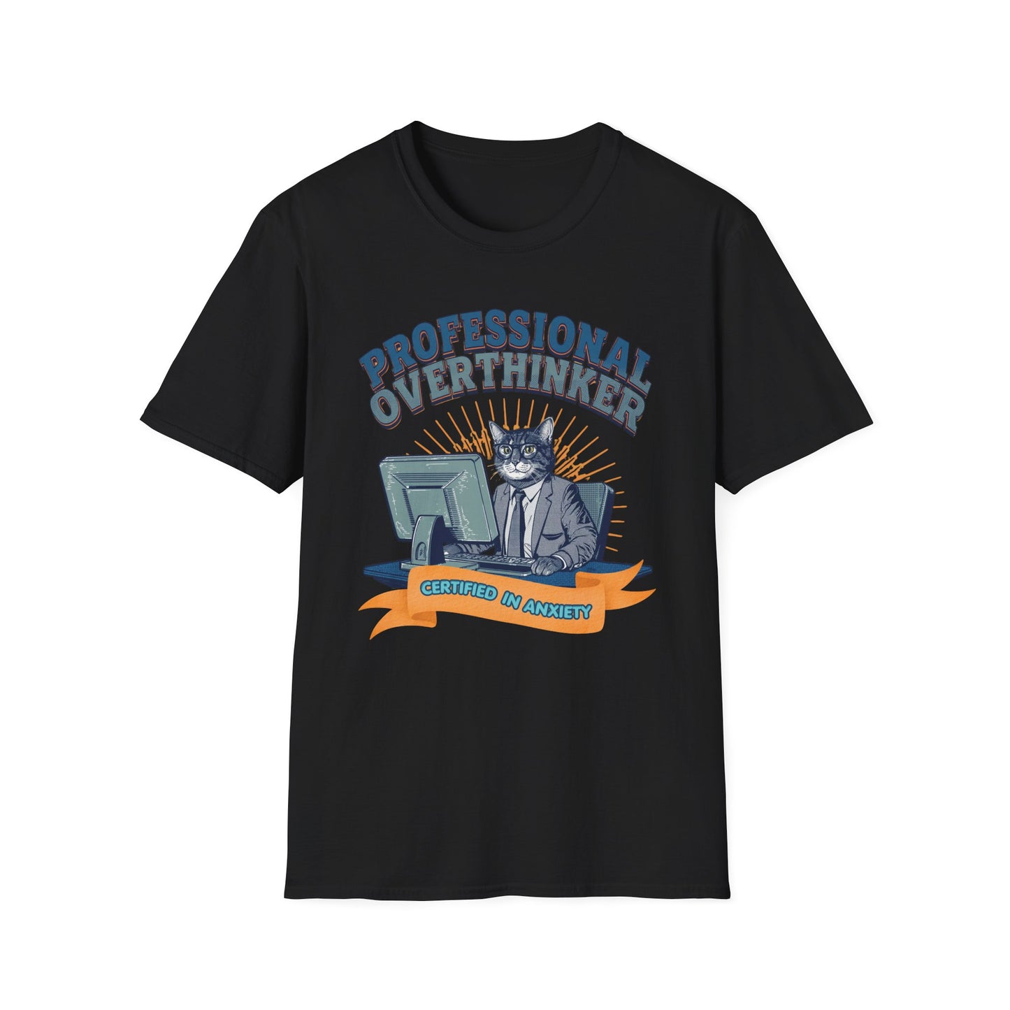 Professional Overthinker Cat graphic t-shirt mockup