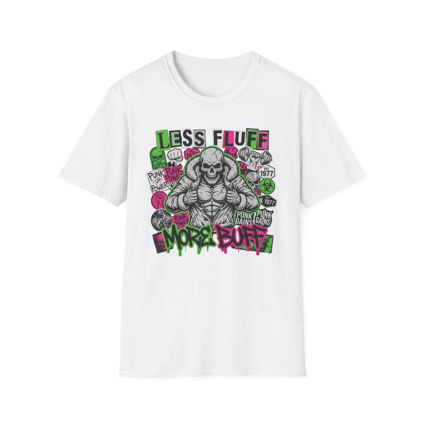 Less Fluff More Buff - Punk Edition graphic t-shirt mockup