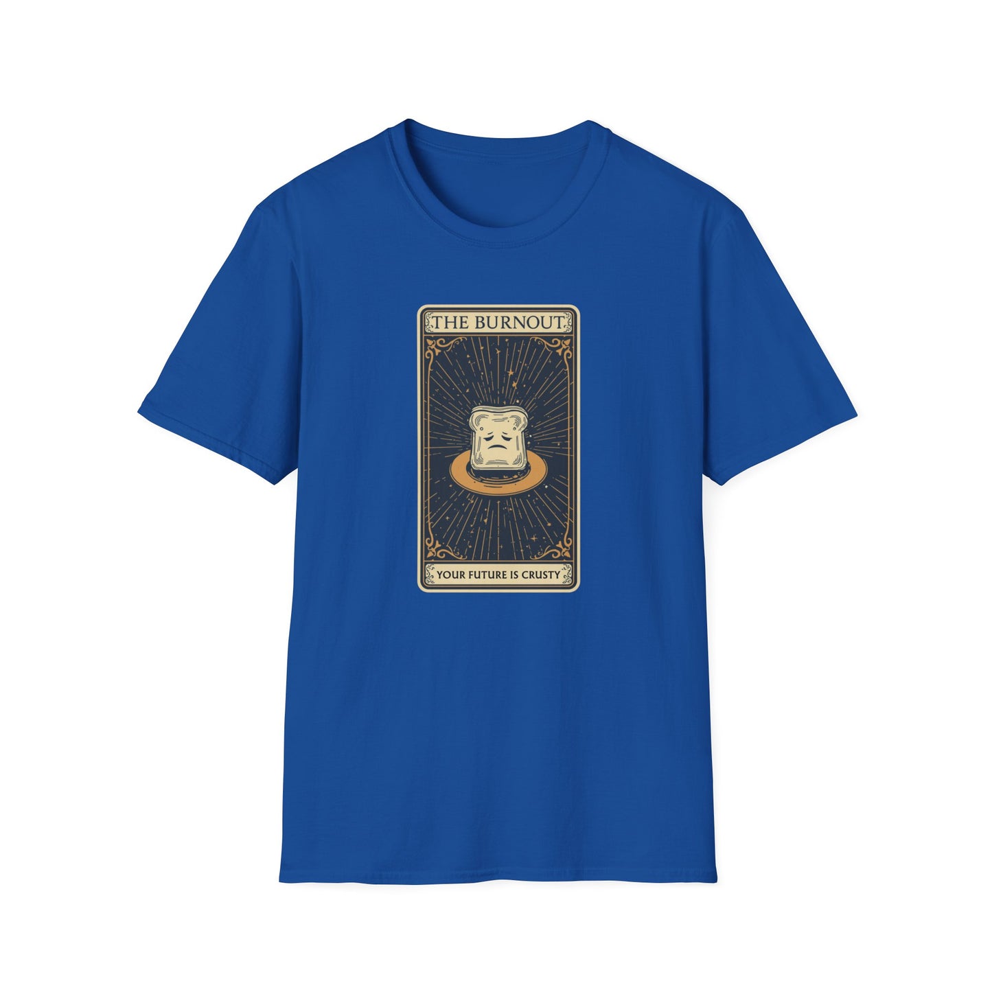 The Burnout Your Future is Crusty graphic t-shirt mockup