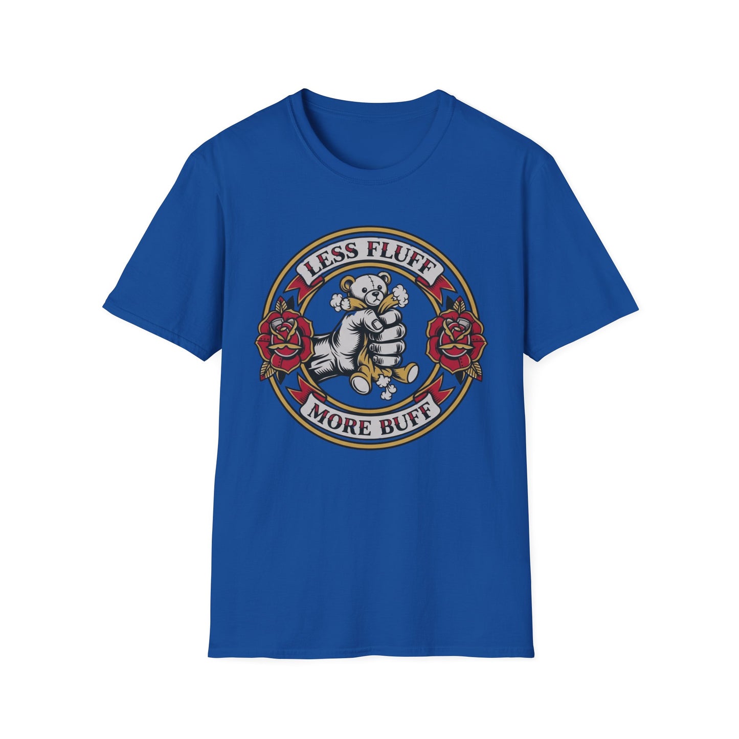 Less Fluff More Buff - Bear Doll graphic t-shirt mockup