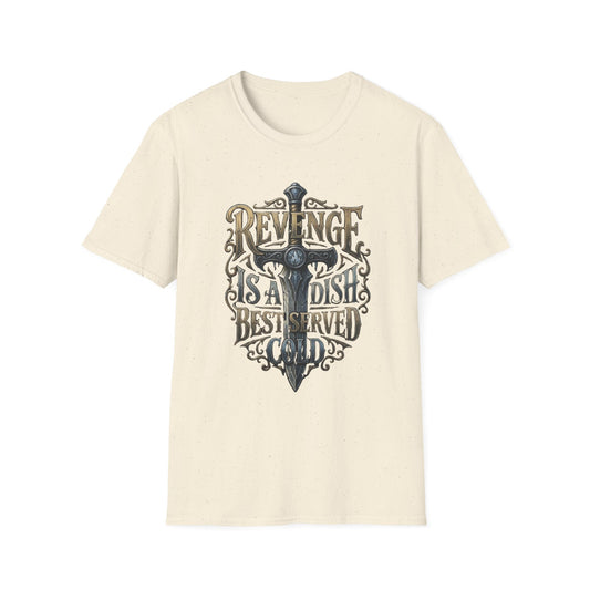 Revenge Is a Dish Best Served Cold - Dark Crest graphic t-shirt mockup