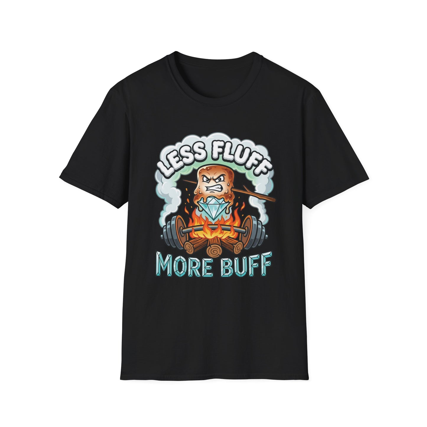 Less Fluff More Buff - Marshmallow graphic t-shirt mockup