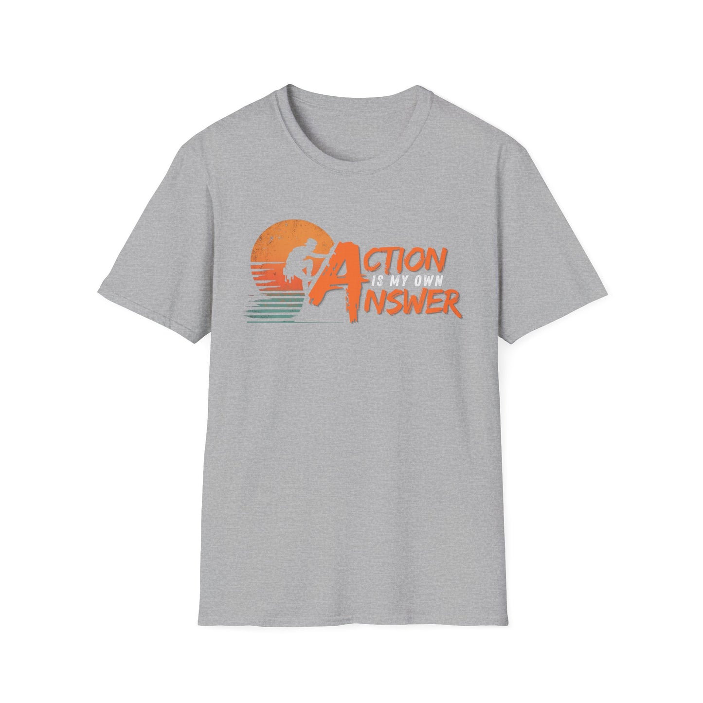 Action Is My Answer graphic t-shirt mockup