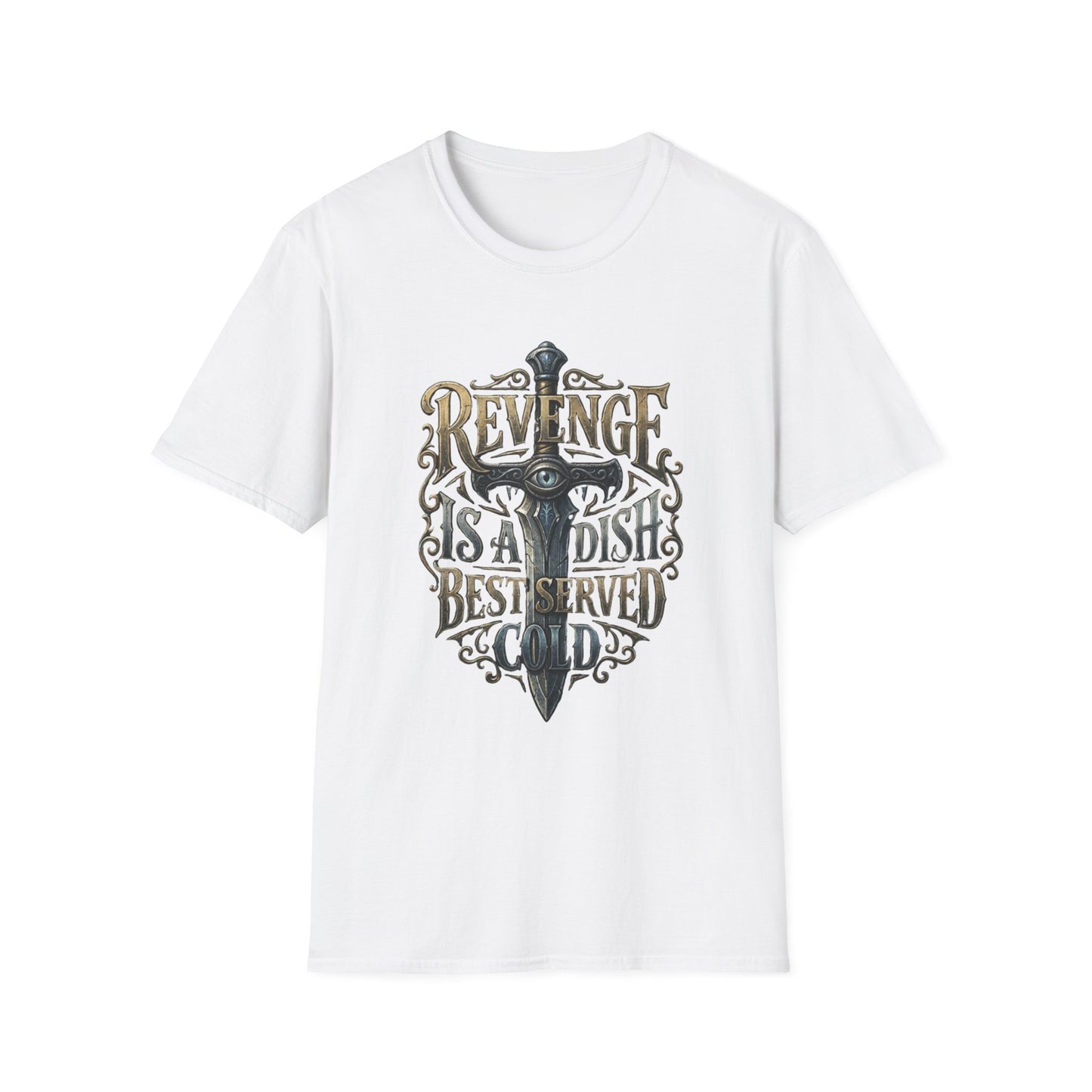 Revenge Is a Dish Best Served Cold - Gothic Crest graphic t-shirt mockup