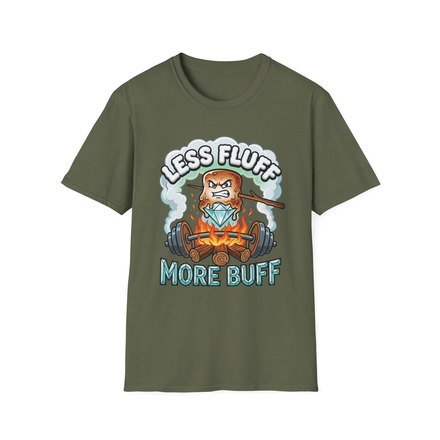 Less Fluff More Buff - Marshmallow graphic t-shirt mockup