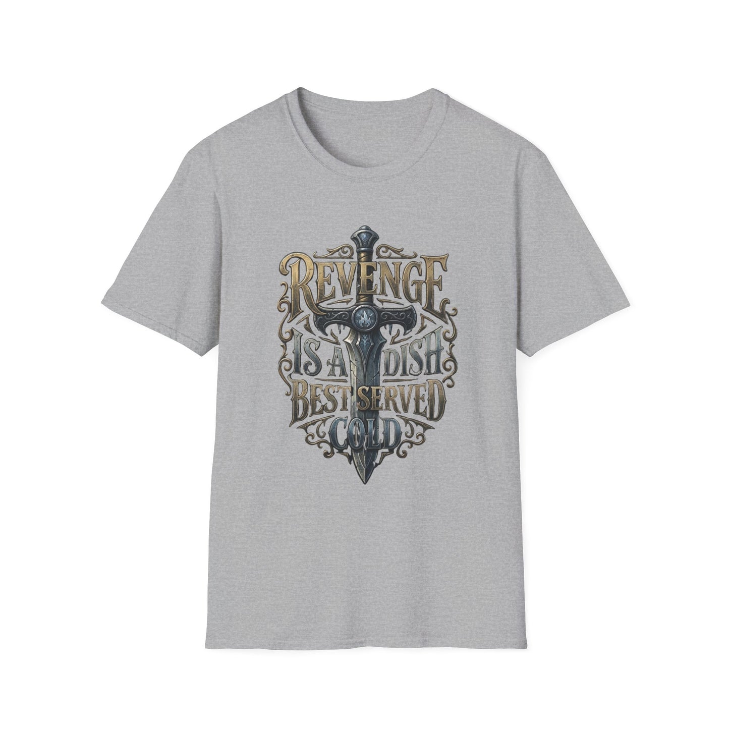 Revenge Is a Dish Best Served Cold - Dark Crest graphic t-shirt mockup