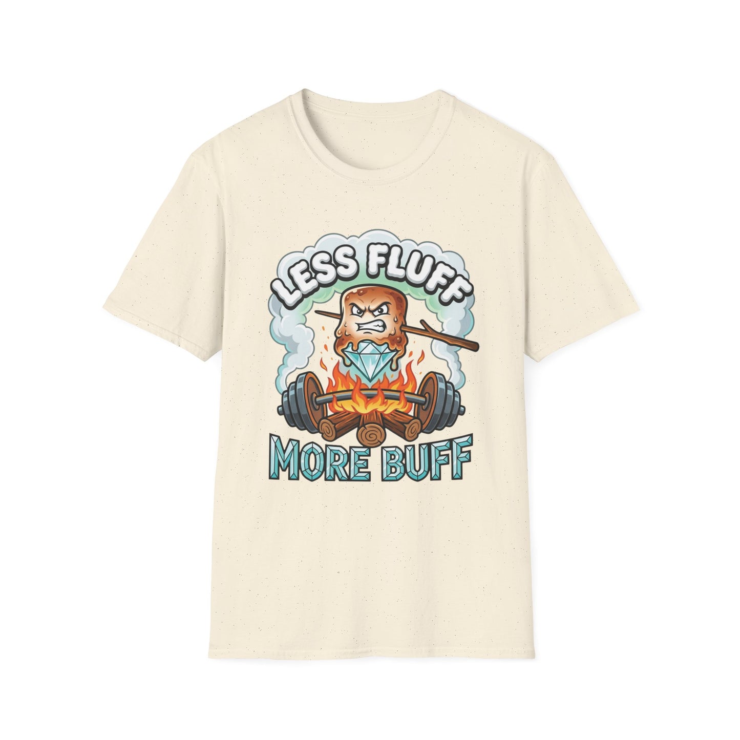 Less Fluff More Buff - Marshmallow graphic t-shirt mockup