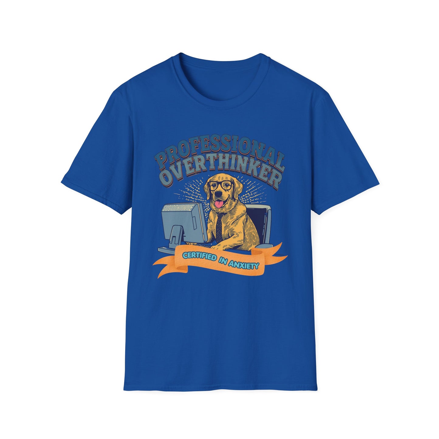 Professional Overthinker Dog graphic t-shirt mockup