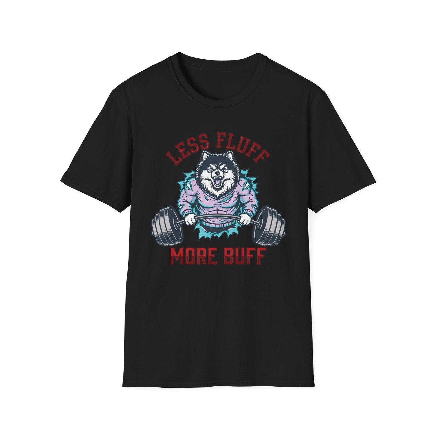 Less Fluff More Buff - Wolf Edition graphic t-shirt mockup