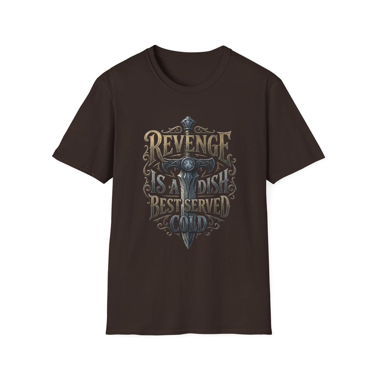 Revenge Is a Dish Best Served Cold - Dark Crest graphic t-shirt mockup