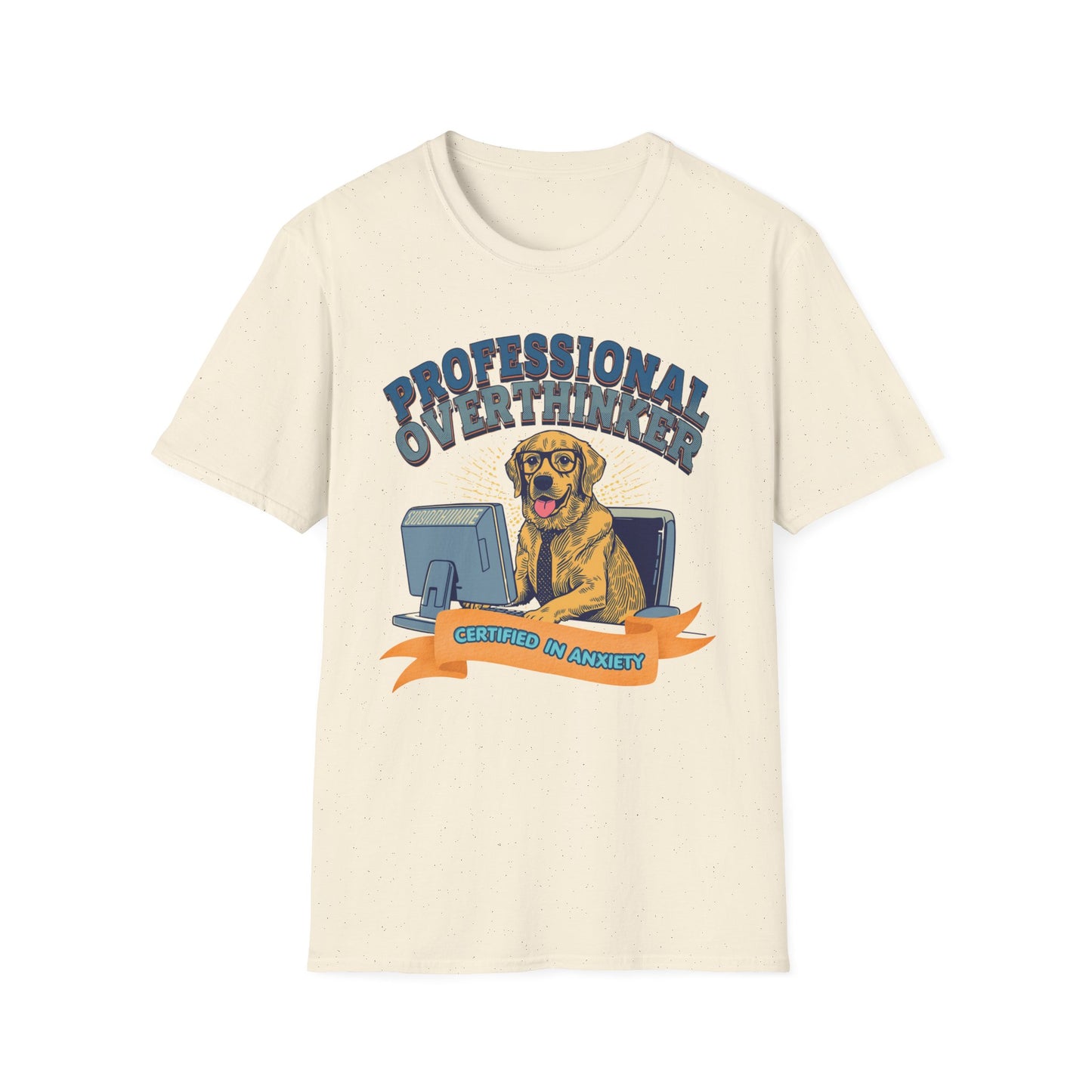 Professional Overthinker Dog graphic t-shirt mockup