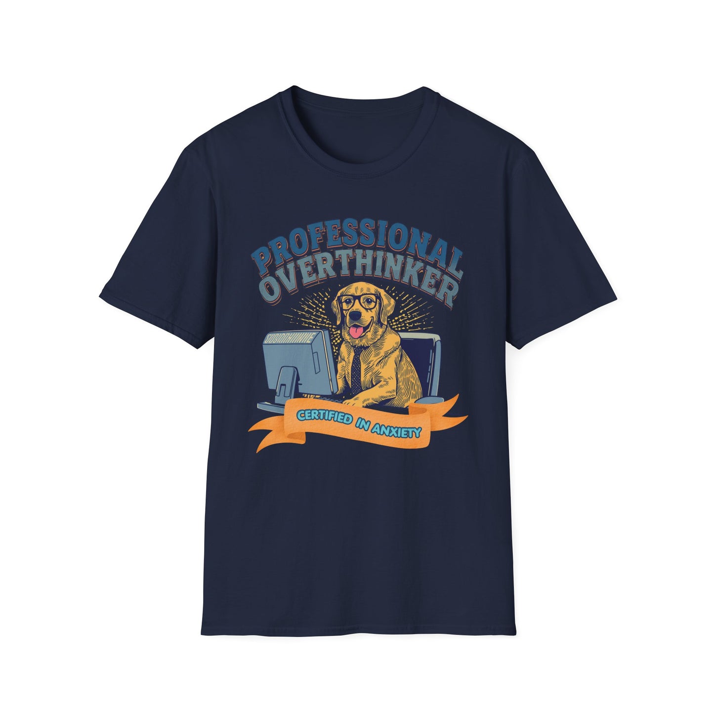 Professional Overthinker Dog graphic t-shirt mockup