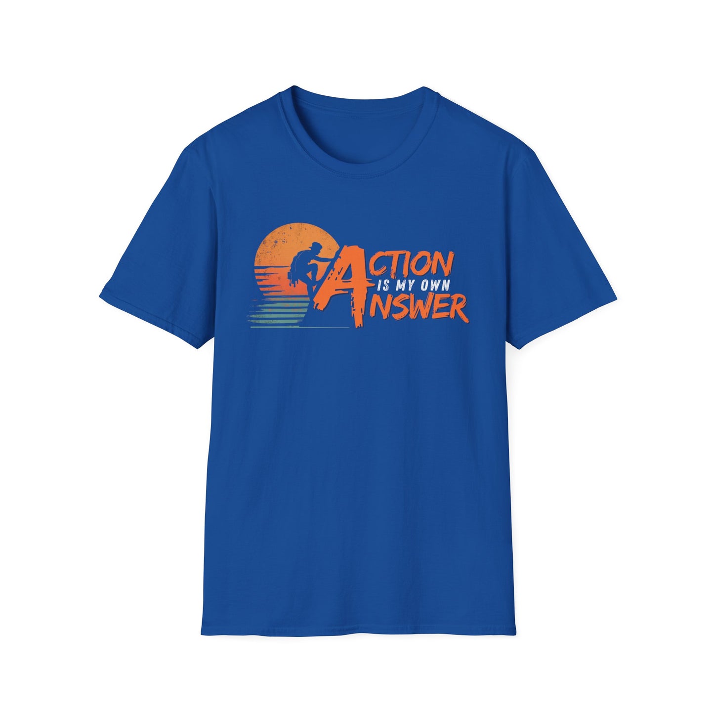 Action Is My Answer graphic t-shirt mockup